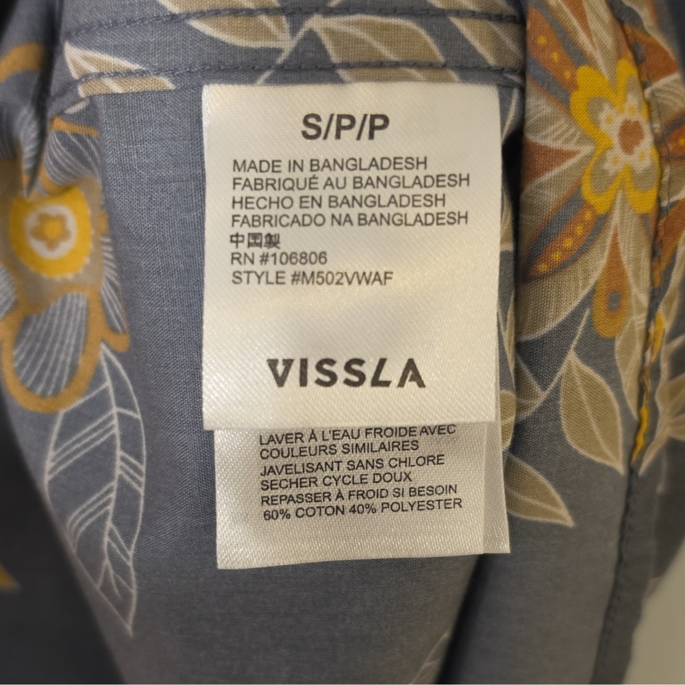 Vissla Men's Woven Cotton/Poly SS Button-Up Floral Pockets S Gray #270 - Picture 6 of 8
